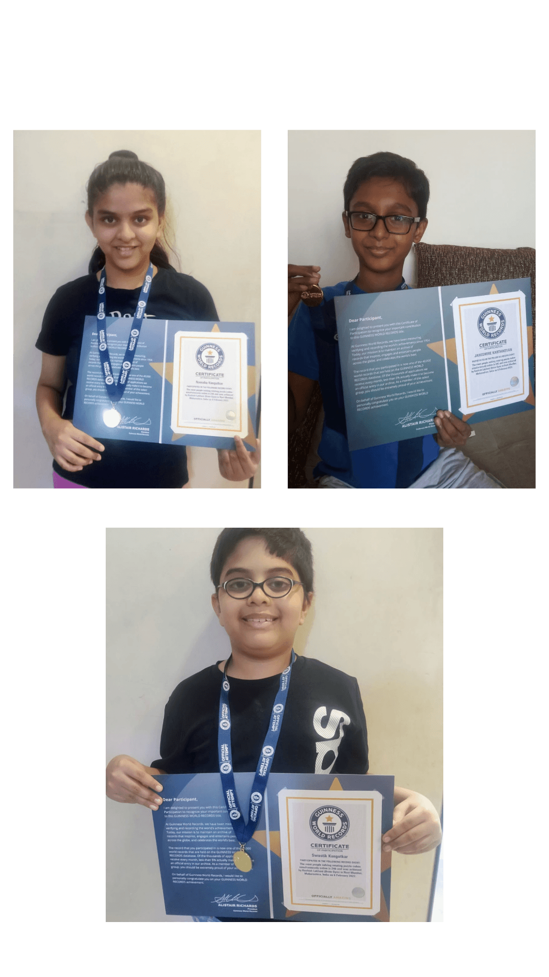 Yash with three students at the GWR event